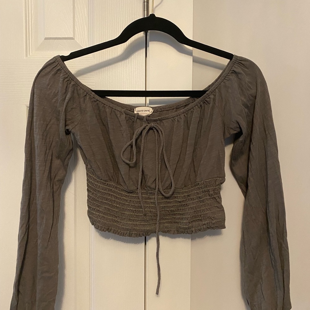Olive Green Off the Shoulder Crop Top